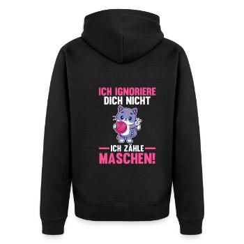 Katze Stricken Nähen Häkeln - Unisex Premium Bio Zip Hoodie - Schwarz - Hinten - Nico (187cm)