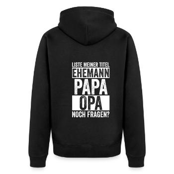 Beste Papa Und Opa Der Ever - Unisex Premium Bio Zip Hoodie - Schwarz - Hinten - Nico (187cm)