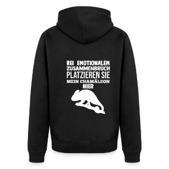 Platzieren Sie mein Chamäleon - Unisex Premium Bio Zip Hoodie - Schwarz - Hinten - Nico (187cm)