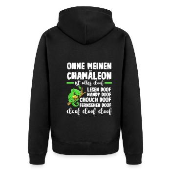 Ohne meinen Chamäleon ist alles doof - Unisex Premium Bio Zip Hoodie - Schwarz - Hinten - Nico (187cm)