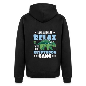 Dino - Unisex Premium Bio Zip Hoodie - Schwarz - Hinten - Nico (187cm)
