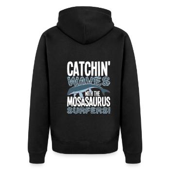Dino - Unisex Premium Bio Zip Hoodie - Schwarz - Hinten - Nico (187cm)