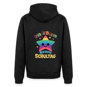 Schulkind - Unisex Premium Bio Zip Hoodie - Schwarz - Hinten - Nico (187cm)
