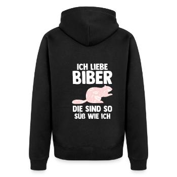 Nagetier Biberliebhaber Biber - Unisex Premium Bio Zip Hoodie - Schwarz - Hinten - Nico (187cm)