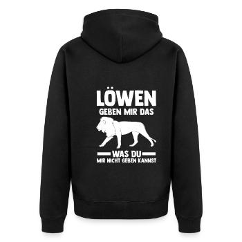 Löwe Löwen - Unisex Premium Bio Zip Hoodie - Schwarz - Hinten - Nico (187cm)