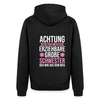 Familienmotiv Schwester - Unisex Premium Bio Zip Hoodie - Schwarz - Hinten - Nico (187cm)