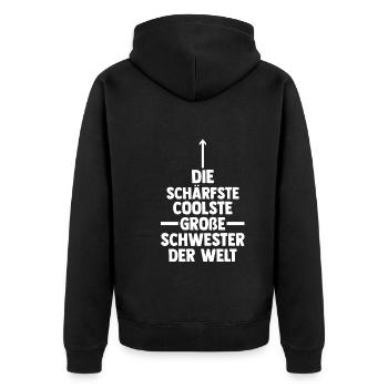 Familienmotiv Schwester - Unisex Premium Bio Zip Hoodie - Schwarz - Hinten - Nico (187cm)