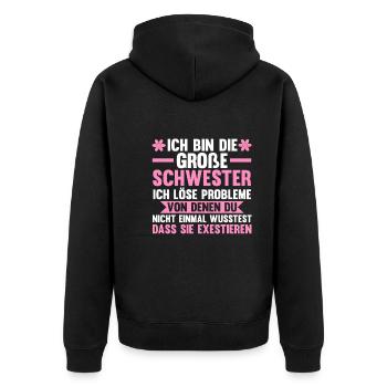 Familienmotiv Schwester - Unisex Premium Bio Zip Hoodie - Schwarz - Hinten - Nico (187cm)