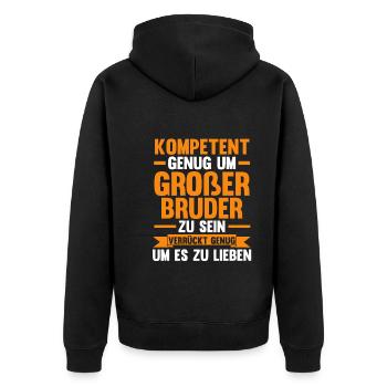 Familienmotiv Bruder - Unisex Premium Bio Zip Hoodie - Schwarz - Hinten - Nico (187cm)
