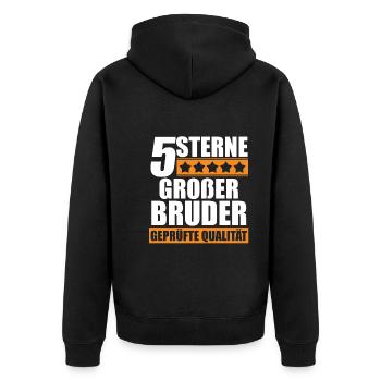 Familienmotiv Bruder - Unisex Premium Bio Zip Hoodie - Schwarz - Hinten - Nico (187cm)