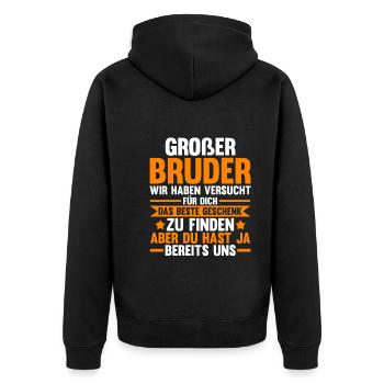Familienmotiv Bruder - Unisex Premium Bio Zip Hoodie - Schwarz - Hinten - Nico (187cm)