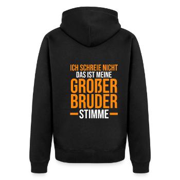 Familienmotiv Bruder - Unisex Premium Bio Zip Hoodie - Schwarz - Hinten - Nico (187cm)