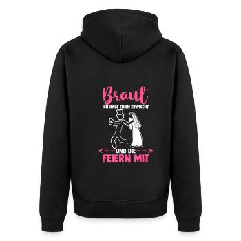 Braut Hochzeit Heiraten Junggesellenabschied - Unisex Premium Bio Zip Hoodie - Schwarz - Hinten - Nico (187cm)