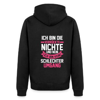 Nichte - Unisex Premium Bio Zip Hoodie - Schwarz - Hinten - Nico (187cm)