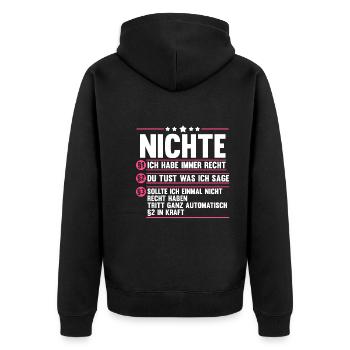 Nichte - Unisex Premium Bio Zip Hoodie - Schwarz - Hinten - Nico (187cm)