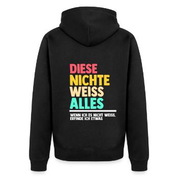 Nichte - Unisex Premium Bio Zip Hoodie - Schwarz - Hinten - Nico (187cm)