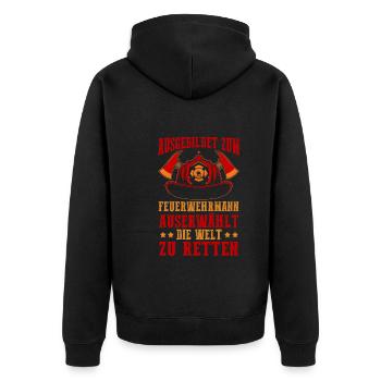 Feuerwehrmann Feuerwehr - Unisex Premium Bio Zip Hoodie - Schwarz - Hinten - Nico (187cm)