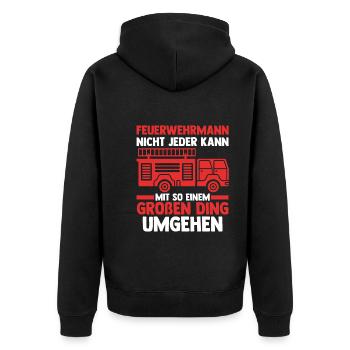 Feuerwehrauto Feuerwehrmann Feuerwehr - Unisex Premium Bio Zip Hoodie - Schwarz - Hinten - Nico (187cm)
