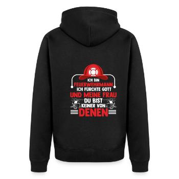 Feuerwehrmann Feuerwehr - Unisex Premium Bio Zip Hoodie - Schwarz - Hinten - Nico (187cm)