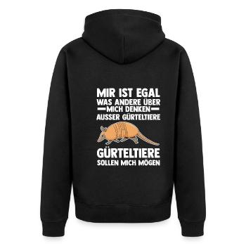 Gürteltier - Unisex Premium Bio Zip Hoodie - Schwarz - Hinten - Nico (187cm)