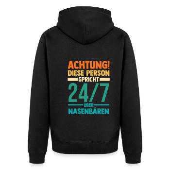 Nasenbär - Unisex Premium Bio Zip Hoodie - Schwarz - Hinten - Nico (187cm)