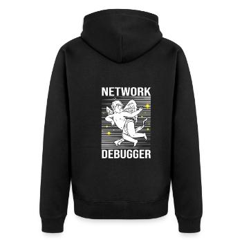 Network Engineer - Unisex Premium Bio Zip Hoodie - Schwarz - Hinten - Nico (187cm)