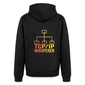 Network Engineer - Unisex Premium Bio Zip Hoodie - Schwarz - Hinten - Nico (187cm)