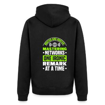 Network Engineer - Unisex Premium Bio Zip Hoodie - Schwarz - Hinten - Nico (187cm)