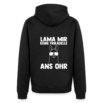 Lama - Unisex Premium Bio Zip Hoodie - Schwarz - Hinten - Nico (187cm)