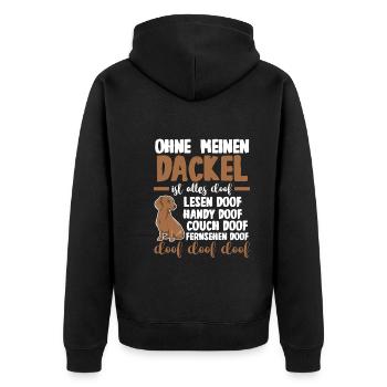 Hund Dackel - Unisex Premium Bio Zip Hoodie - Schwarz - Hinten - Nico (187cm)