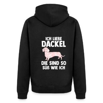 Hund Dackel - Unisex Premium Bio Zip Hoodie - Schwarz - Hinten - Nico (187cm)