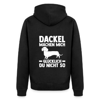 Hund Dackel - Unisex Premium Bio Zip Hoodie - Schwarz - Hinten - Nico (187cm)
