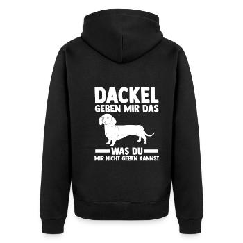 Hund Dackel - Unisex Premium Bio Zip Hoodie - Schwarz - Hinten - Nico (187cm)
