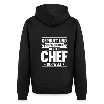 Arbeit Kollegen Büro Teamleiter Führungskraft Chef - Unisex Premium Bio Zip Hoodie - Schwarz - Hinten - Nico (187cm)