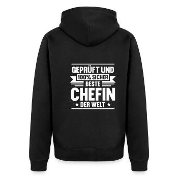 Arbeit Kollegen Büro Teamleiter Führungskraft Chef - Unisex Premium Bio Zip Hoodie - Schwarz - Hinten - Nico (187cm)