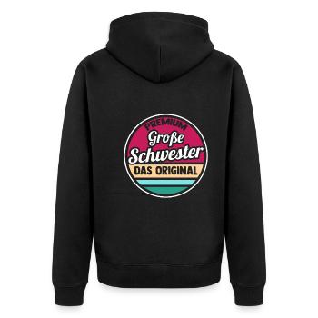 Geschwister Schwestern Schwester - Unisex Premium Bio Zip Hoodie - Schwarz - Hinten - Nico (187cm)