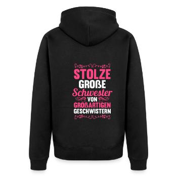 Geschwister Schwestern Schwester - Unisex Premium Bio Zip Hoodie - Schwarz - Hinten - Nico (187cm)