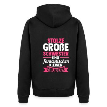 Geschwister Schwestern Bruder Schwester - Unisex Premium Bio Zip Hoodie - Schwarz - Hinten - Nico (187cm)