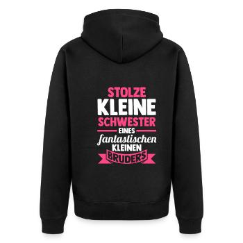 Geschwister Schwestern Bruder Schwester - Unisex Premium Bio Zip Hoodie - Schwarz - Hinten - Nico (187cm)