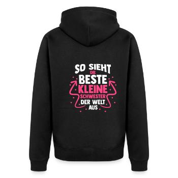 Geschwister Schwestern Schwester - Unisex Premium Bio Zip Hoodie - Schwarz - Hinten - Nico (187cm)