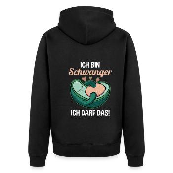 Schwangerschaft Avocado Ich Bin Schwanger Ich Darf - Unisex Premium Bio Zip Hoodie - Schwarz - Hinten - Nico (187cm)