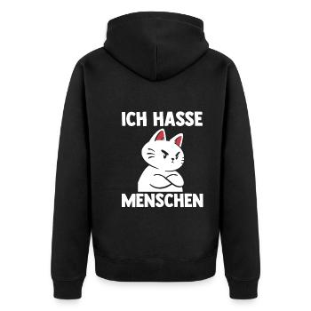 Katze Ich Hasse Menschen - Unisex Premium Bio Zip Hoodie - Schwarz - Hinten - Nico (187cm)