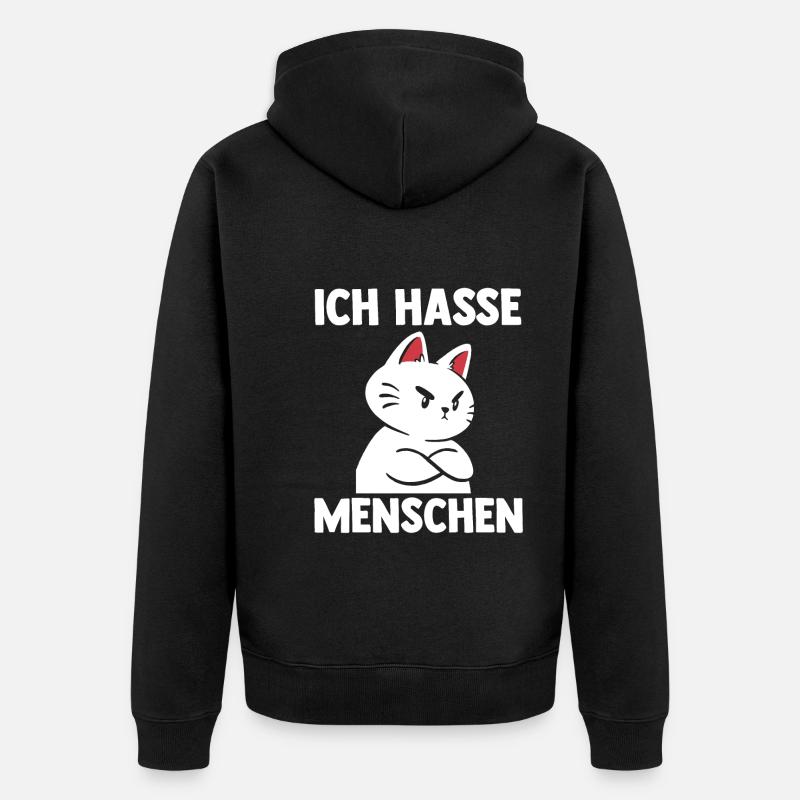 Katze Ich Hasse Menschen - Unisex Premium Bio Zip Hoodie - Schwarz