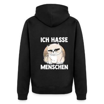Ich Hasse Menschen Katze - Unisex Premium Bio Zip Hoodie - Schwarz - Hinten - Nico (187cm)