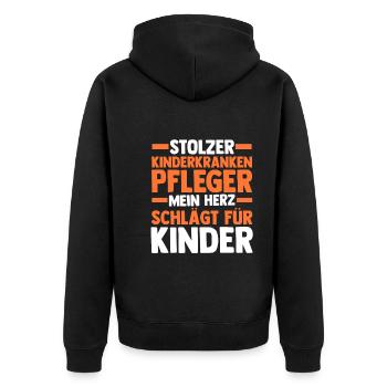 Pfleger Pflegekraft Kinderkrankenpfleger - Unisex Premium Bio Zip Hoodie - Schwarz - Hinten - Nico (187cm)