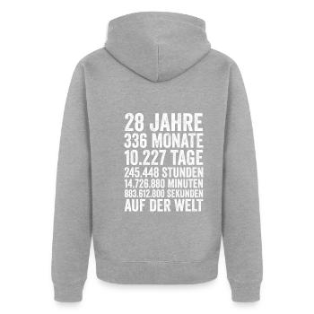 28 Jahre Achtundzwanzigster Geburtstag - Unisex Premium Bio Zip Hoodie - Grau meliert - Hinten - Nico (187cm)
