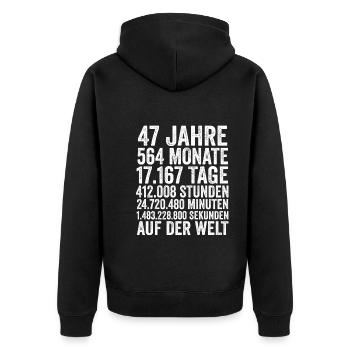47 Jahre Siebenundvierzigster Geburtstag - Unisex Premium Bio Zip Hoodie - Schwarz - Hinten - Nico (187cm)