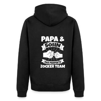 Zocker Zocken Vater Papa Sohn Gamer - Unisex Premium Bio Zip Hoodie - Schwarz - Hinten - Nico (187cm)