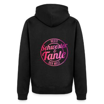 Beste Schwester Und Tante Der Welt - Unisex Premium Bio Zip Hoodie - Schwarz - Hinten - Nico (187cm)