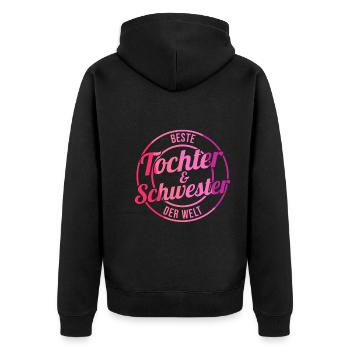Tochter Schwester - Unisex Premium Bio Zip Hoodie - Schwarz - Hinten - Nico (187cm)